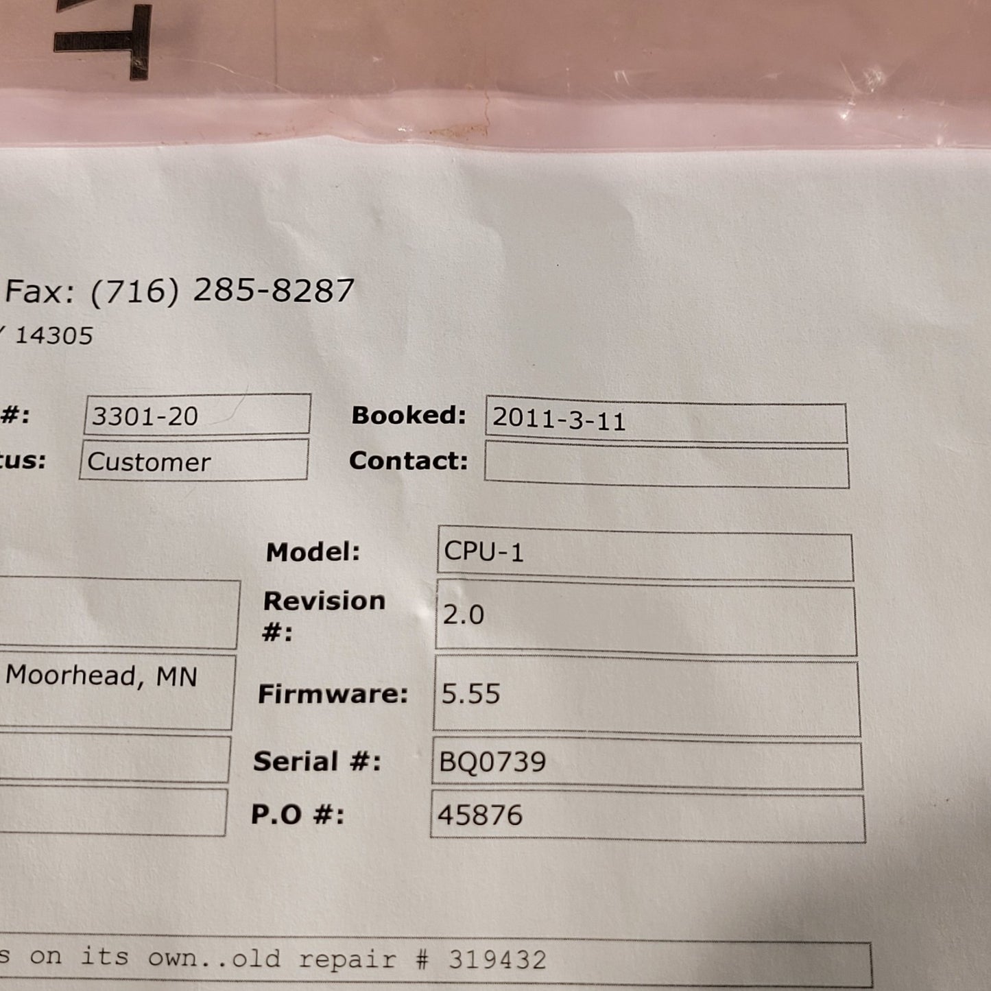 Telecor CPU-1 Rev 2 Plug In Module XL Compatible File T2A73 Control Board