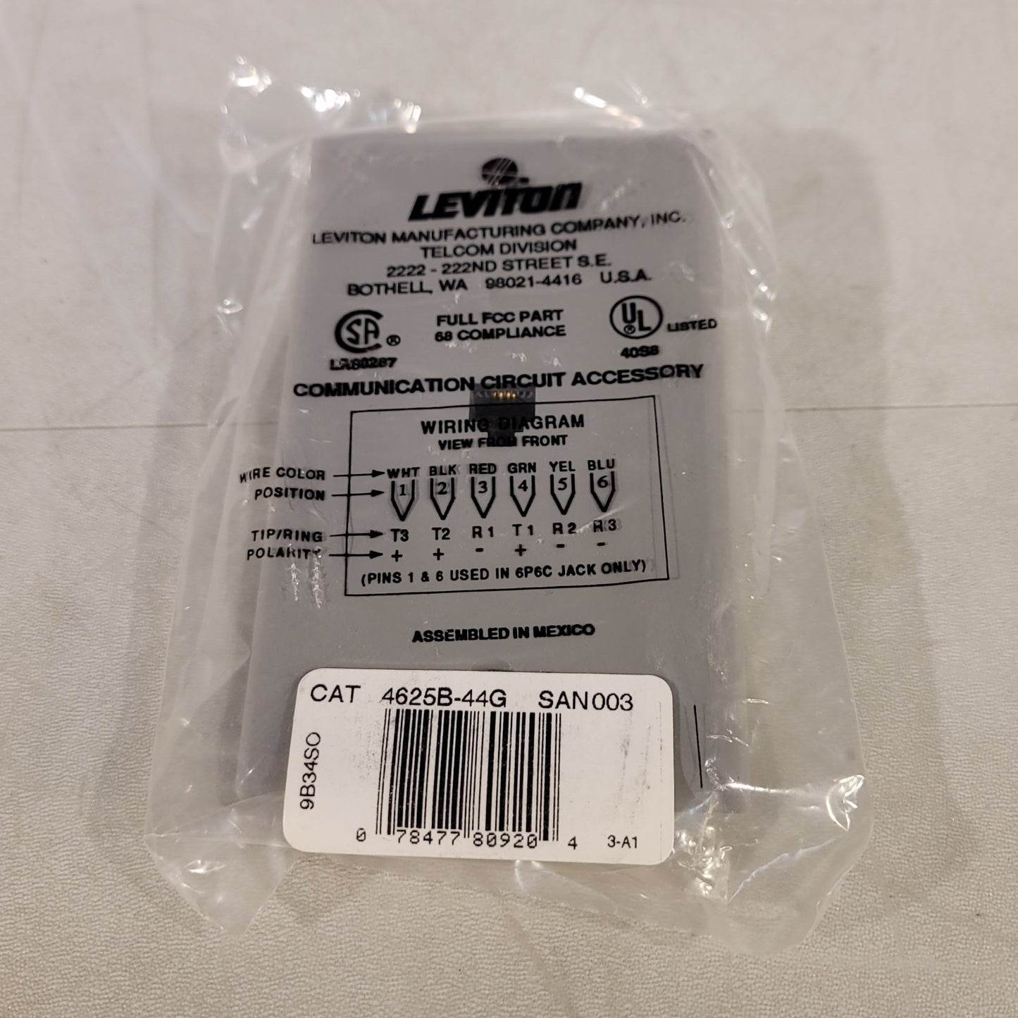 Leviton 4625B-44G Decora® Modular Jack Screw Terminal Gray Flush Mount