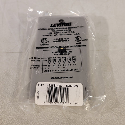 Leviton 4625B-44G Decora® Modular Jack Screw Terminal Gray Flush Mount