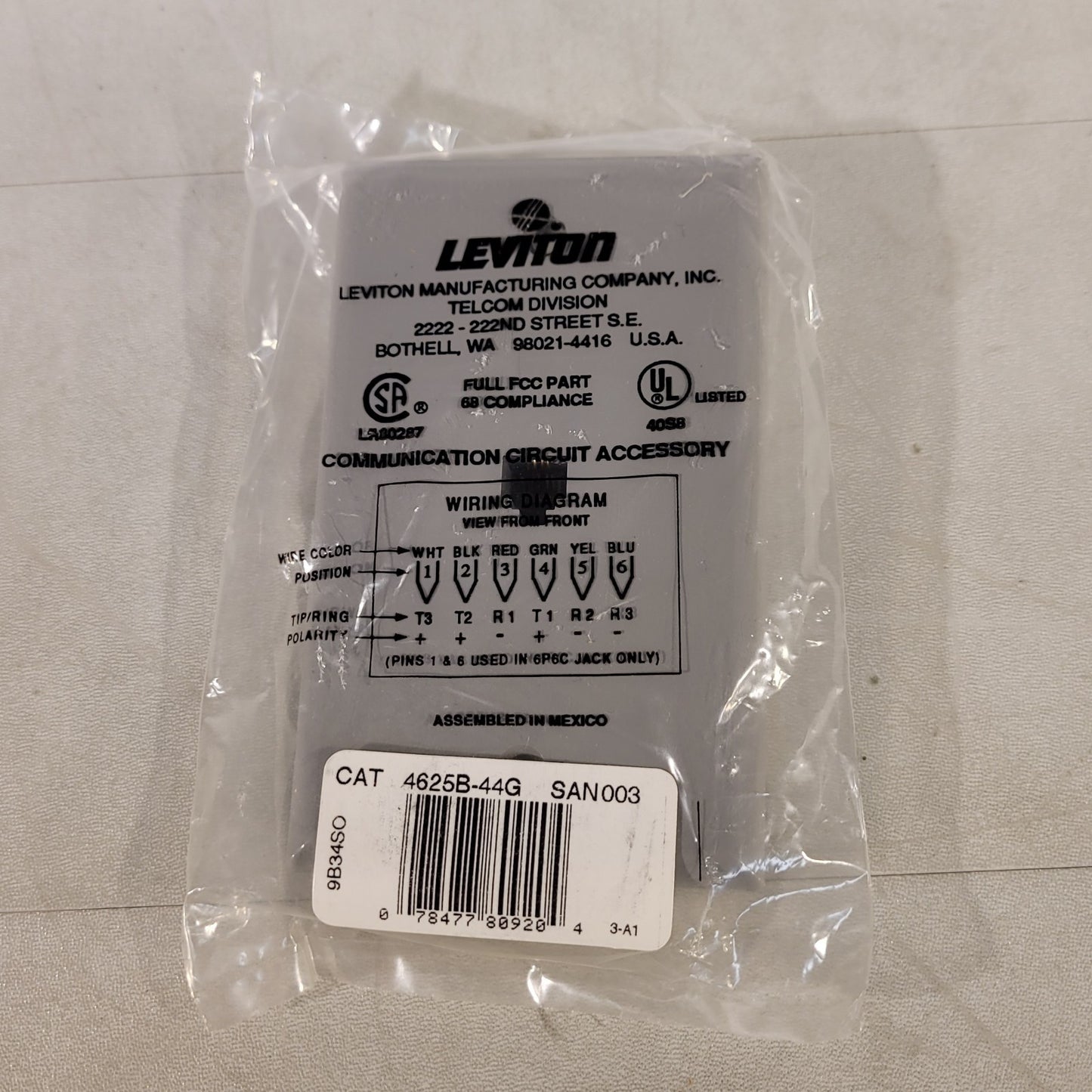 Leviton 4625B-44G Decora® Modular Jack Screw Terminal Gray Flush Mount
