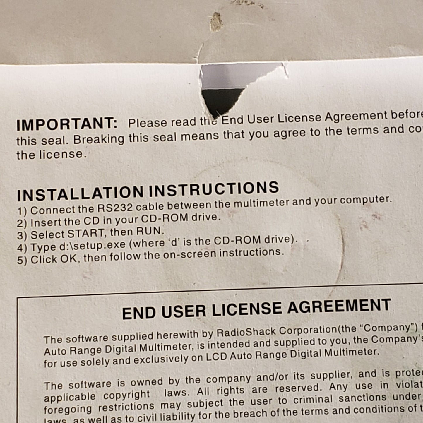 Vintage RadioShack MeterView Digital Multimeter Software Ver 1 For Windows