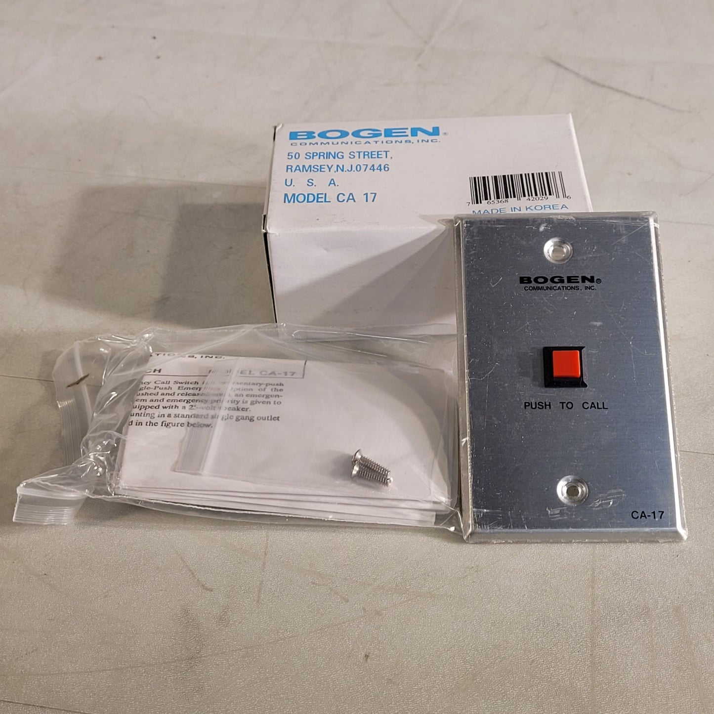 Bogen CA-17 Push To Call Button Intercom Switch Stainless Steel Plate