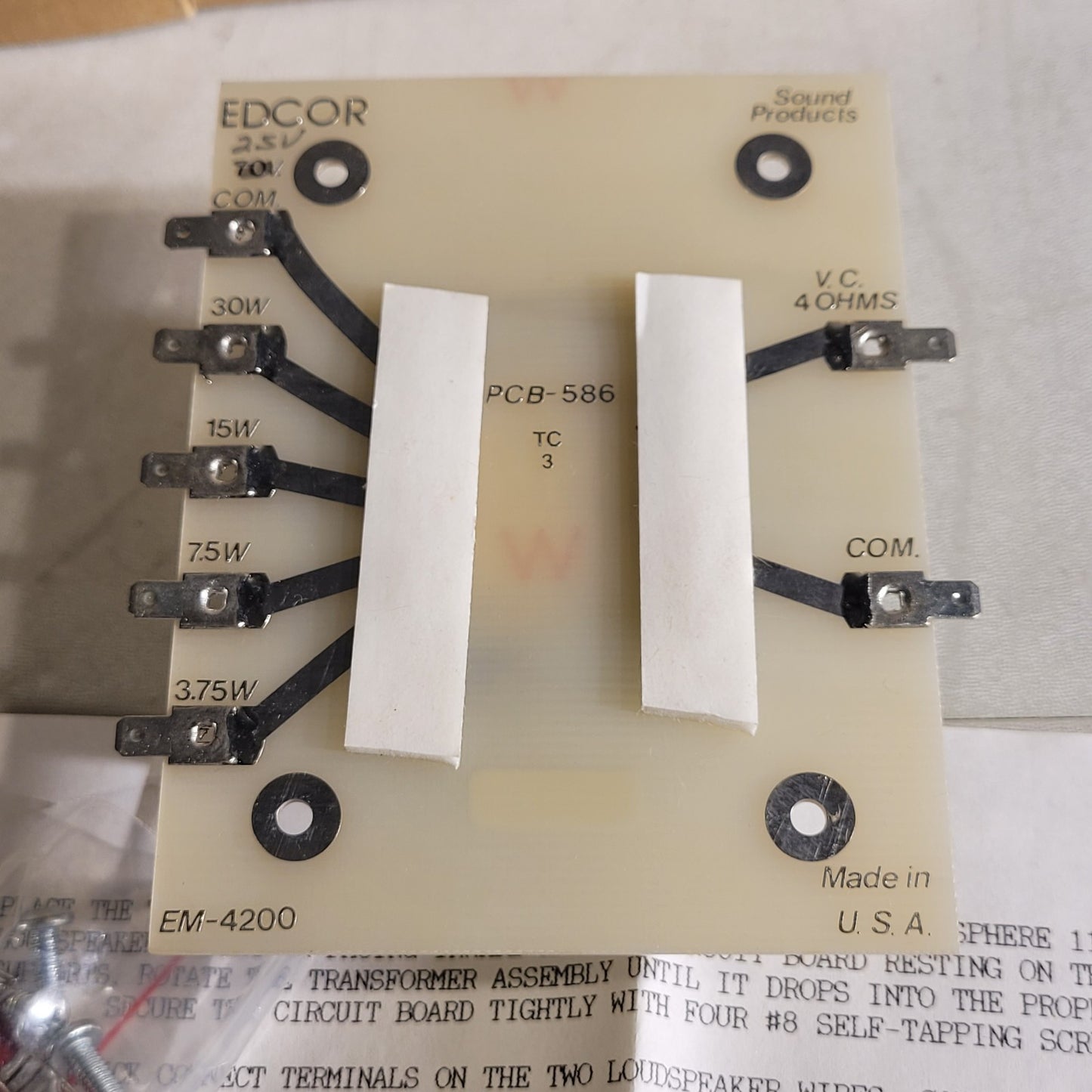 Edcor Em-4200 25V Line Transformer Speaker Sound Product 70V 4 Ohm