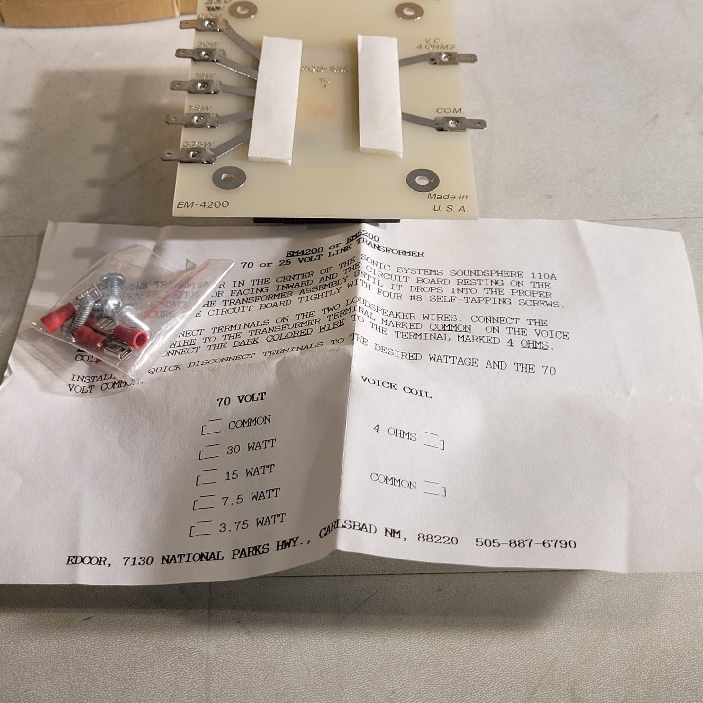 Edcor Em-4200 25V Line Transformer Speaker Sound Product 70V 4 Ohm