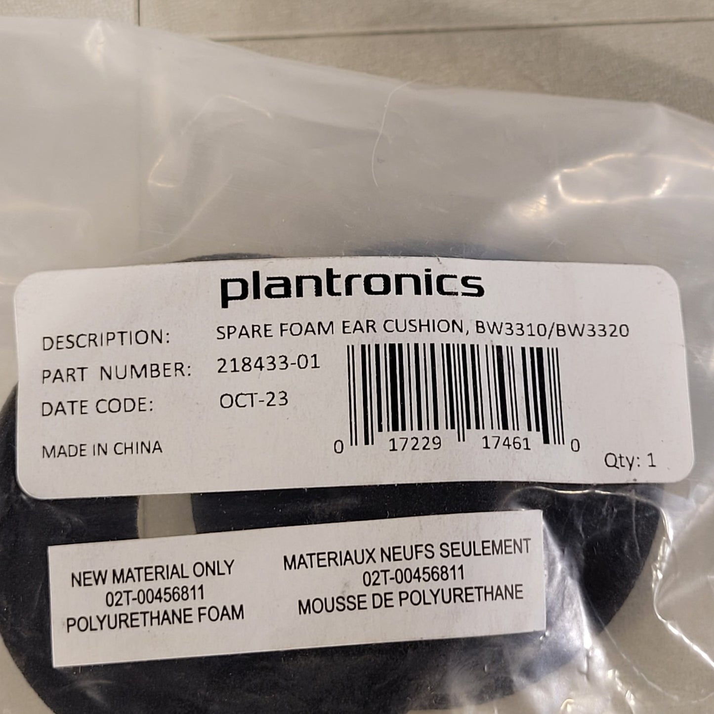 Plantronics 218433-01 Spare Foam Ear Cushion BW3310 and BW3320 Polyurethane Foam