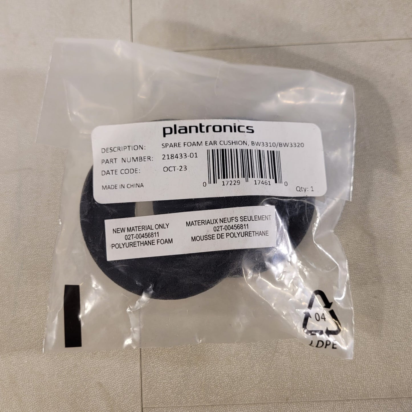 Plantronics 218433-01 Spare Foam Ear Cushion BW3310 and BW3320 Polyurethane Foam