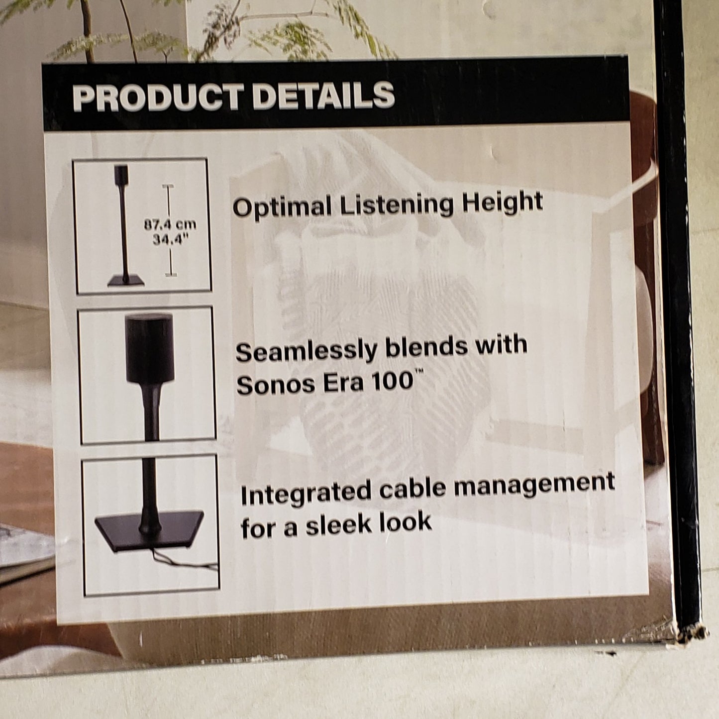 Sanus WSSE12-B2 Wireless Speaker Stands Pair Black for Sonos Era 100 Speakers