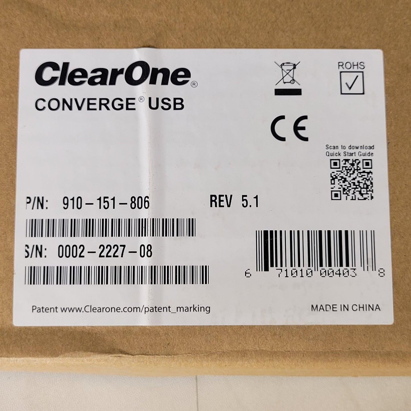 ClearOne 910-151-806 USB Audio Interface for Convergence Pro and Sr Products