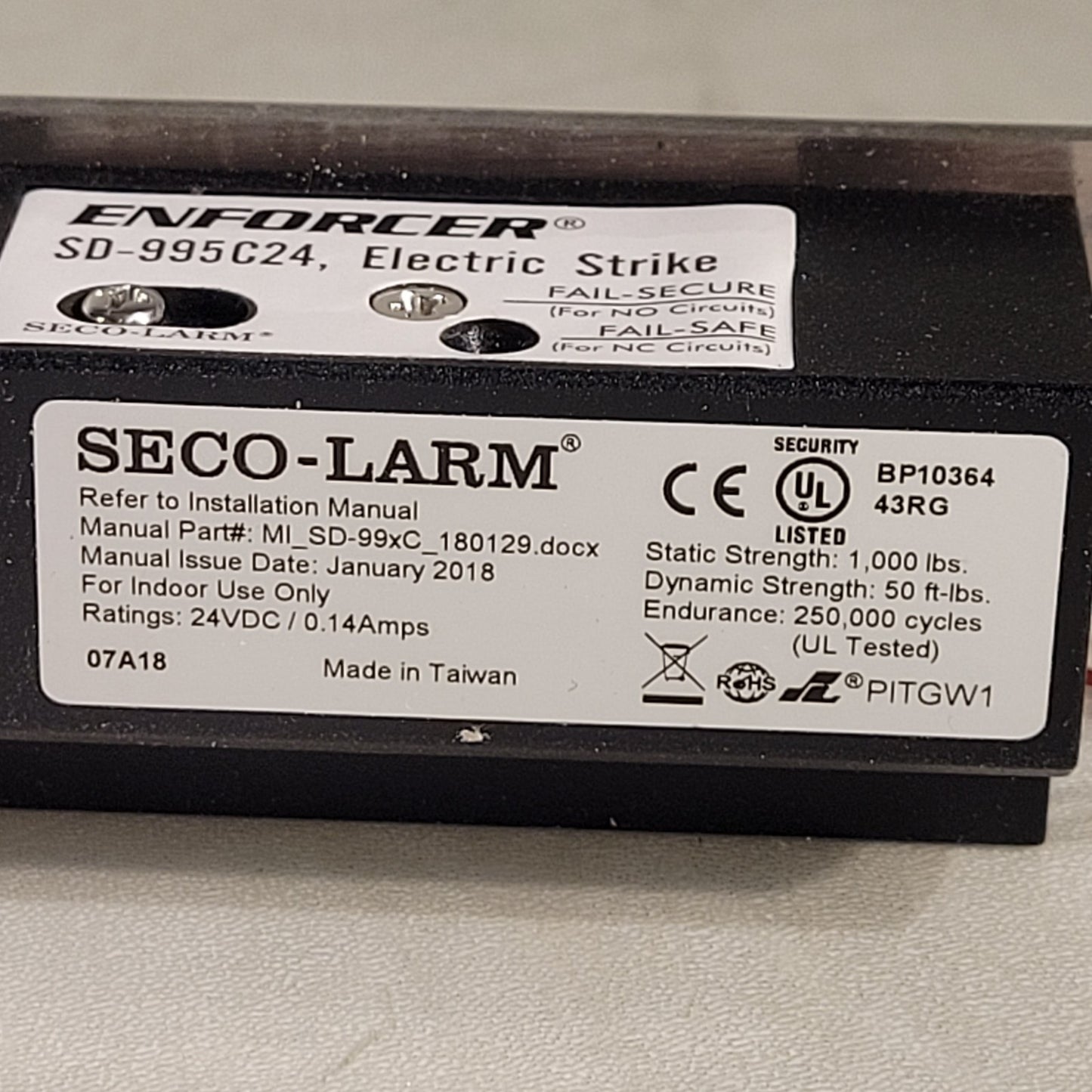 Seco-Larm SD-995C24 Electric Door Strike Fail Safe Ot Fail Secure 24VAC