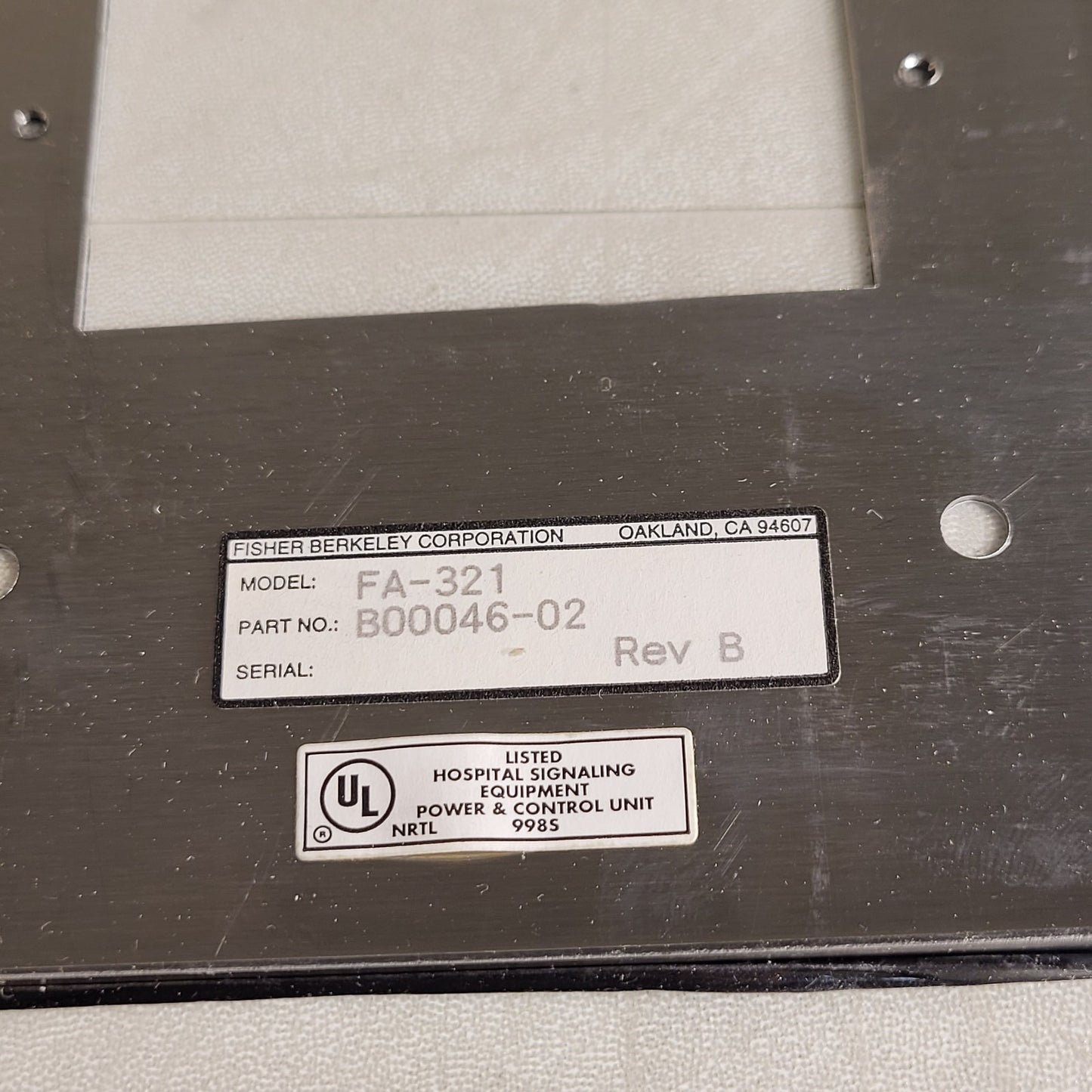 Fisher Berkeley FA-321 Face Plate Stainless Steel B00046-02 Rev B