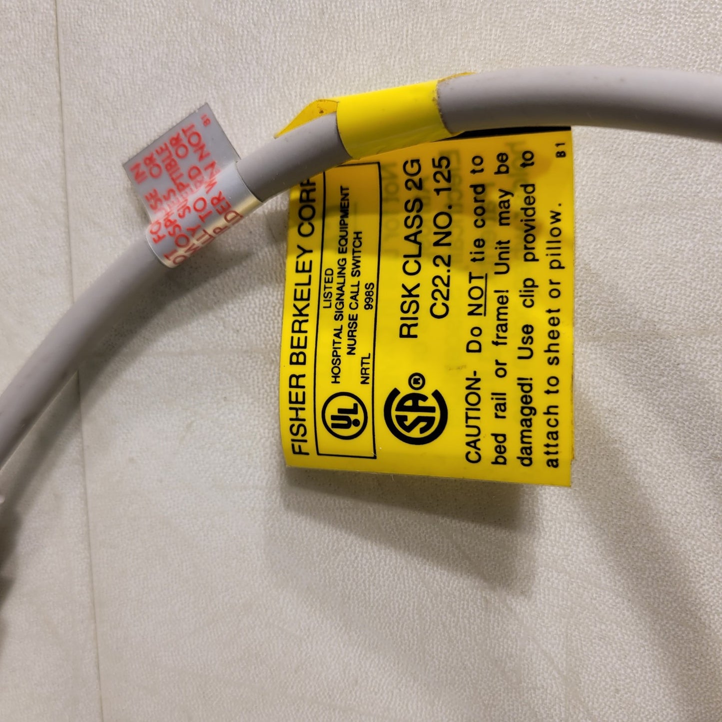 Fisher Berkeley Call Cord 10' Cord 8-Pin Tube Socket Plug with Clip Gray
