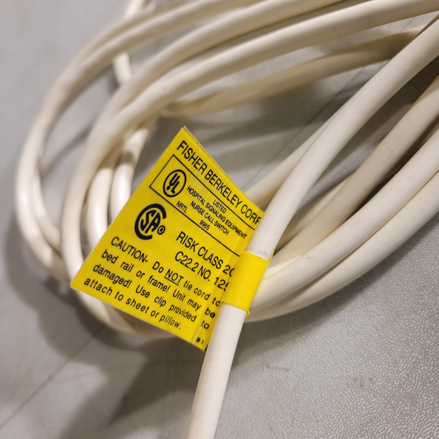 Fisher Berkeley Nurse Call Cord 10-Foot Cord DA-15 Plug with Clip White