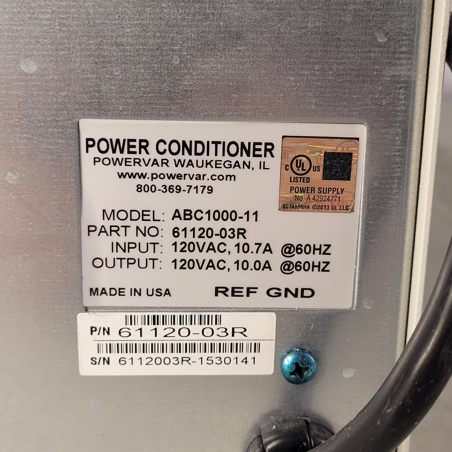 Powervar ABC1000-11 Power Conditioner Part Number 61120-03R 6-Outlet