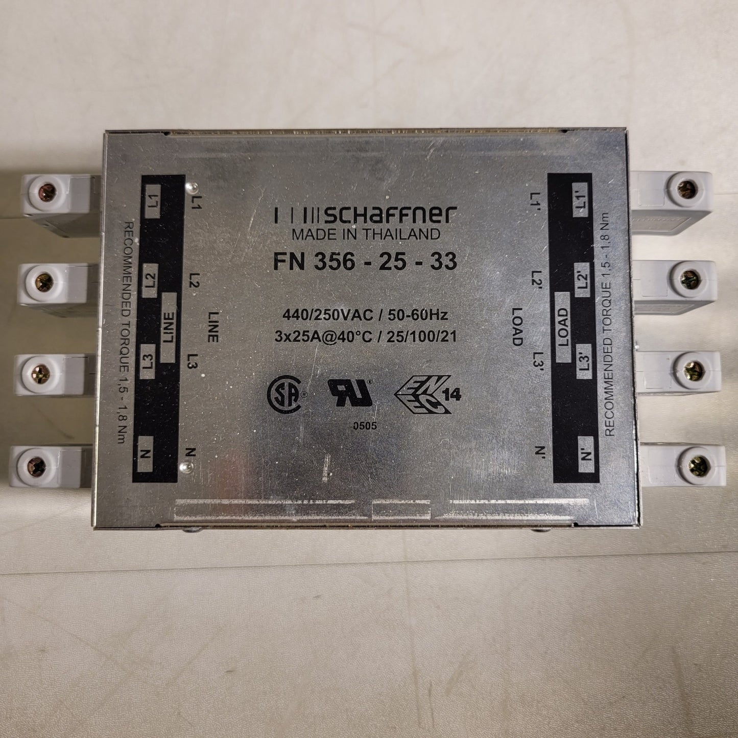 Schaffner FN 356-25-33 Power Supply 440/250VAC Input 3x25A Output
