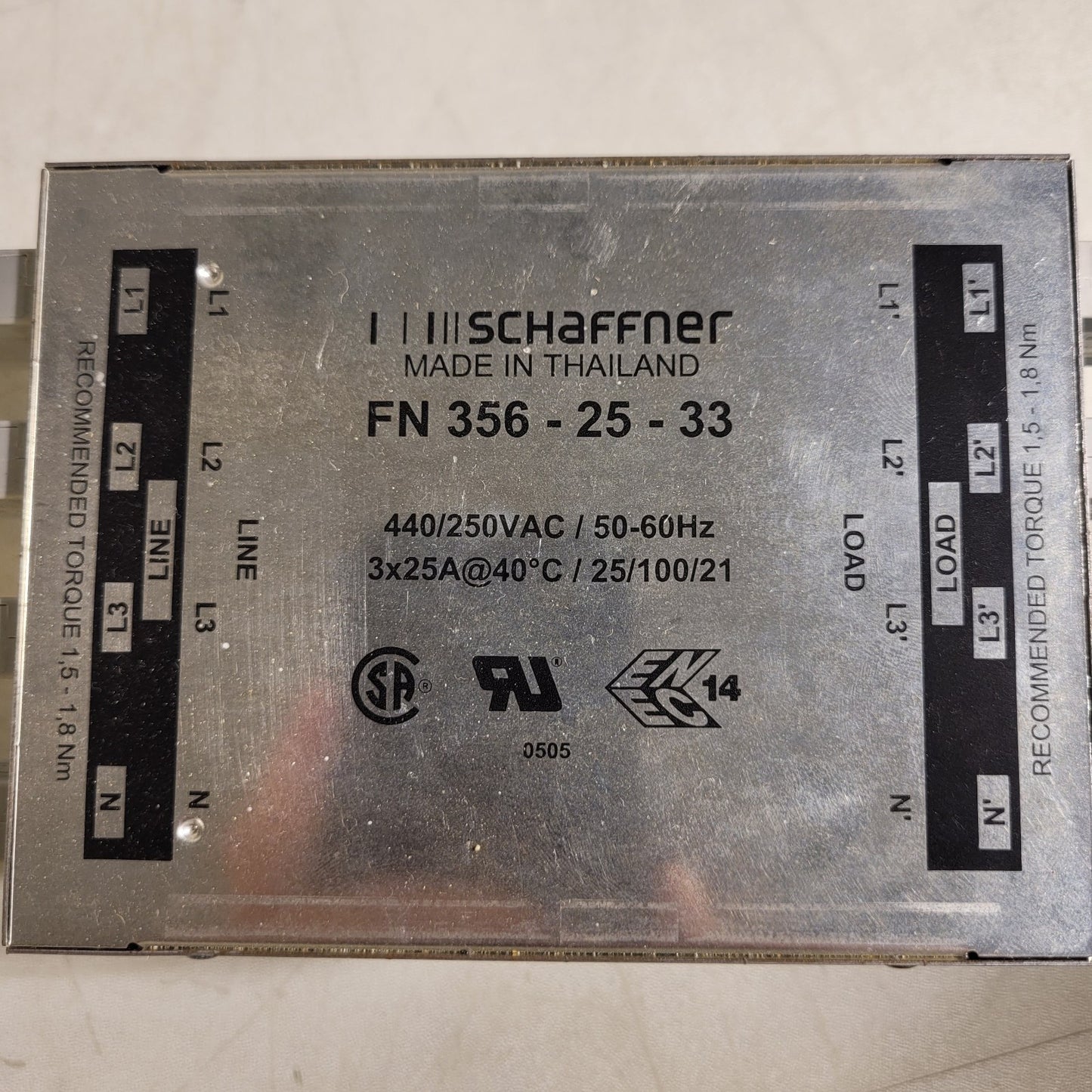 Schaffner FN 356-25-33 Power Supply 440/250VAC Input 3x25A Output