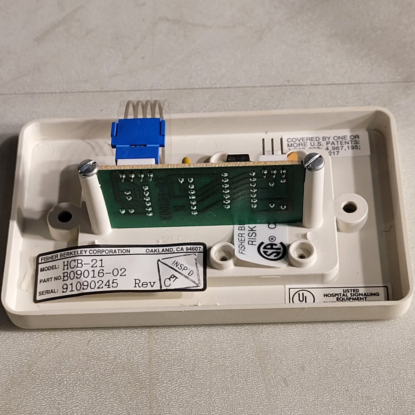 Fisher Berkeley HCB-21 Hospital Code Blue Press Signaling Button B09016-02 Rev C