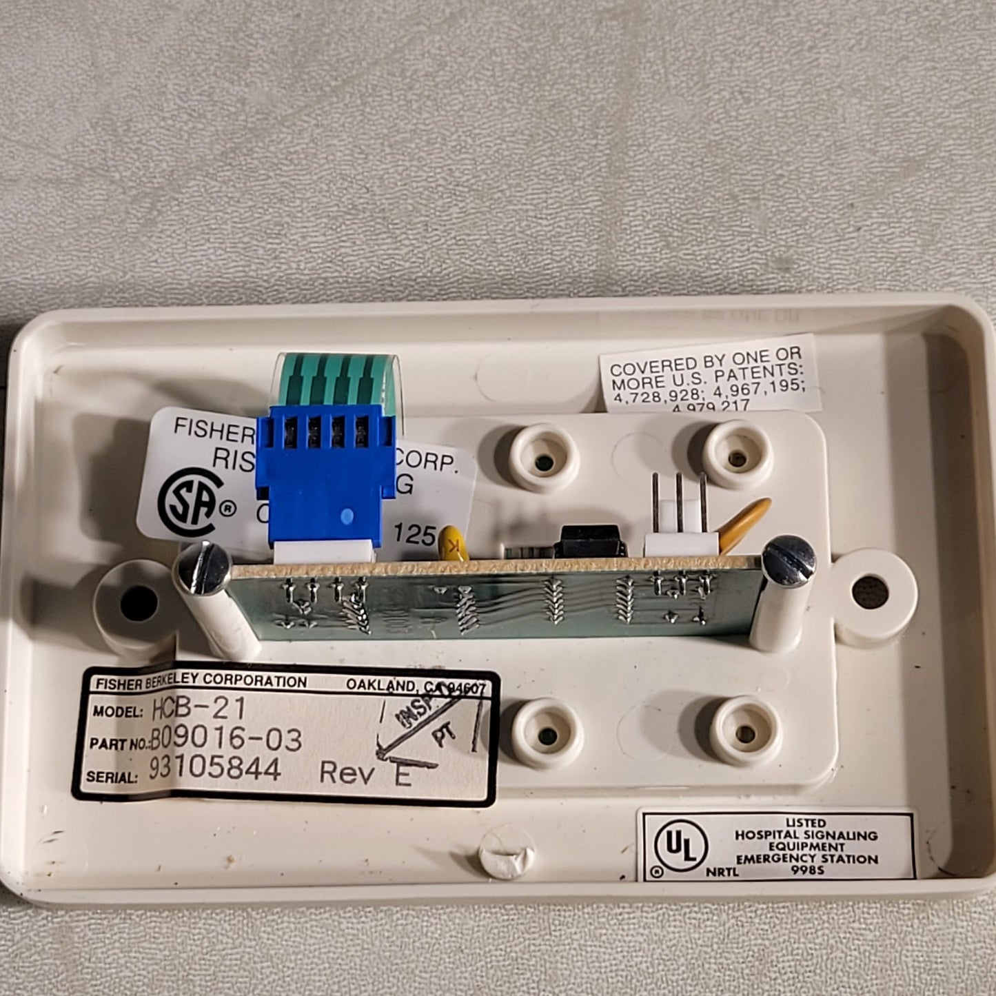 Fisher Berkeley HCB-21 Hospital Blue Code Press Signaling Button B09016-03 Rev D