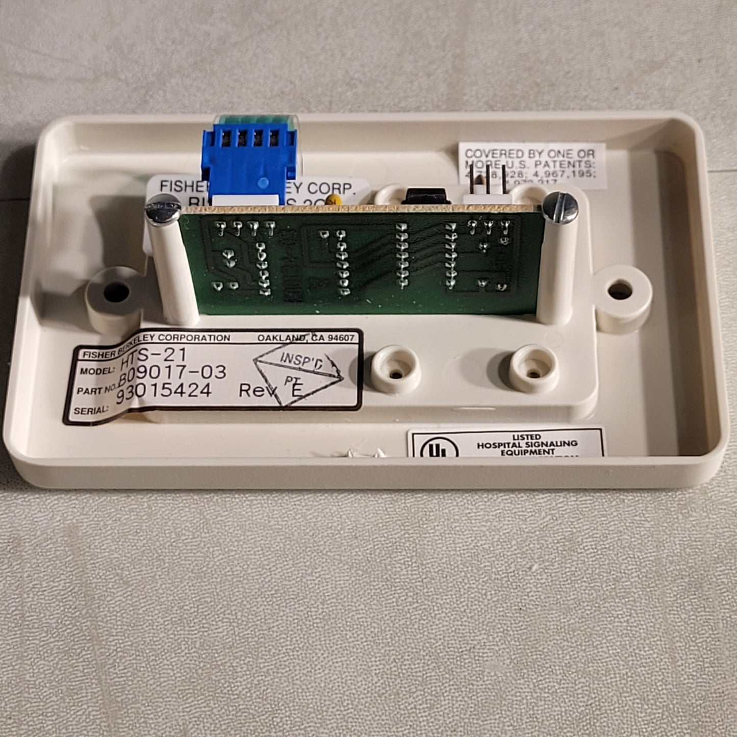 Fisher Berkeley HTS-21 Hospital Red Code Press Signaling Button B09017-03 Rev E