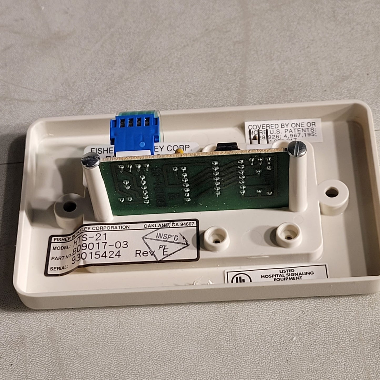 Fisher Berkeley HTS-21 Hospital Red Code Press Signaling Button B09017-03 Rev E