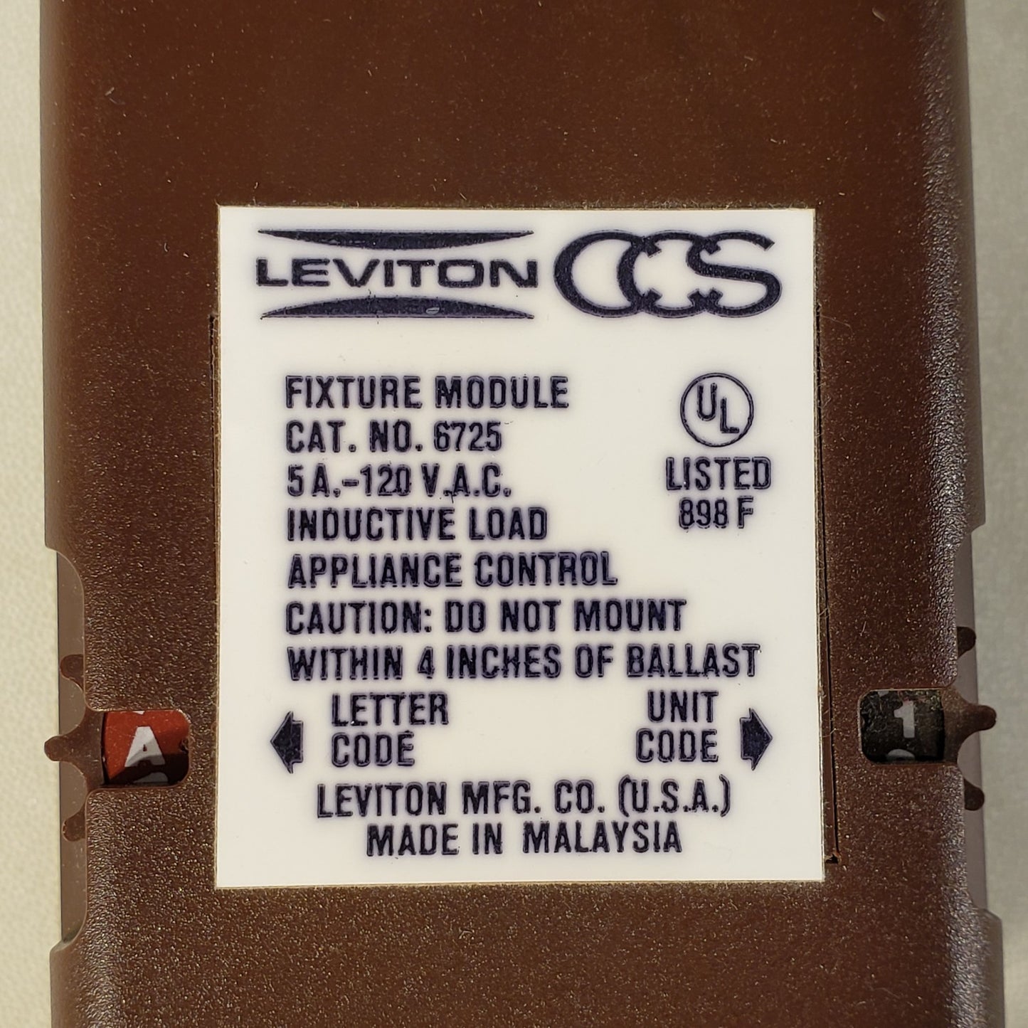 Leviton 6725 Fixture Module 5A-120VAC Inductive Load Appliance Control