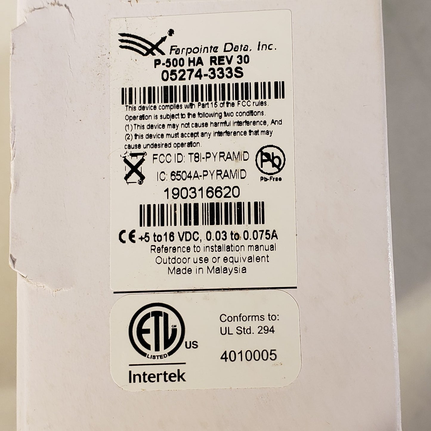 Farpointe Data P-500-HA REV30 Alps Proximity Card Reader 125-kHz Kit