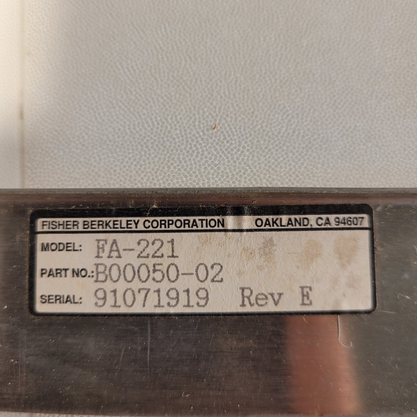 Fisher Berkeley B00050-02 Fire Alarm Wall Plate Mount for use w/ Model FA-221