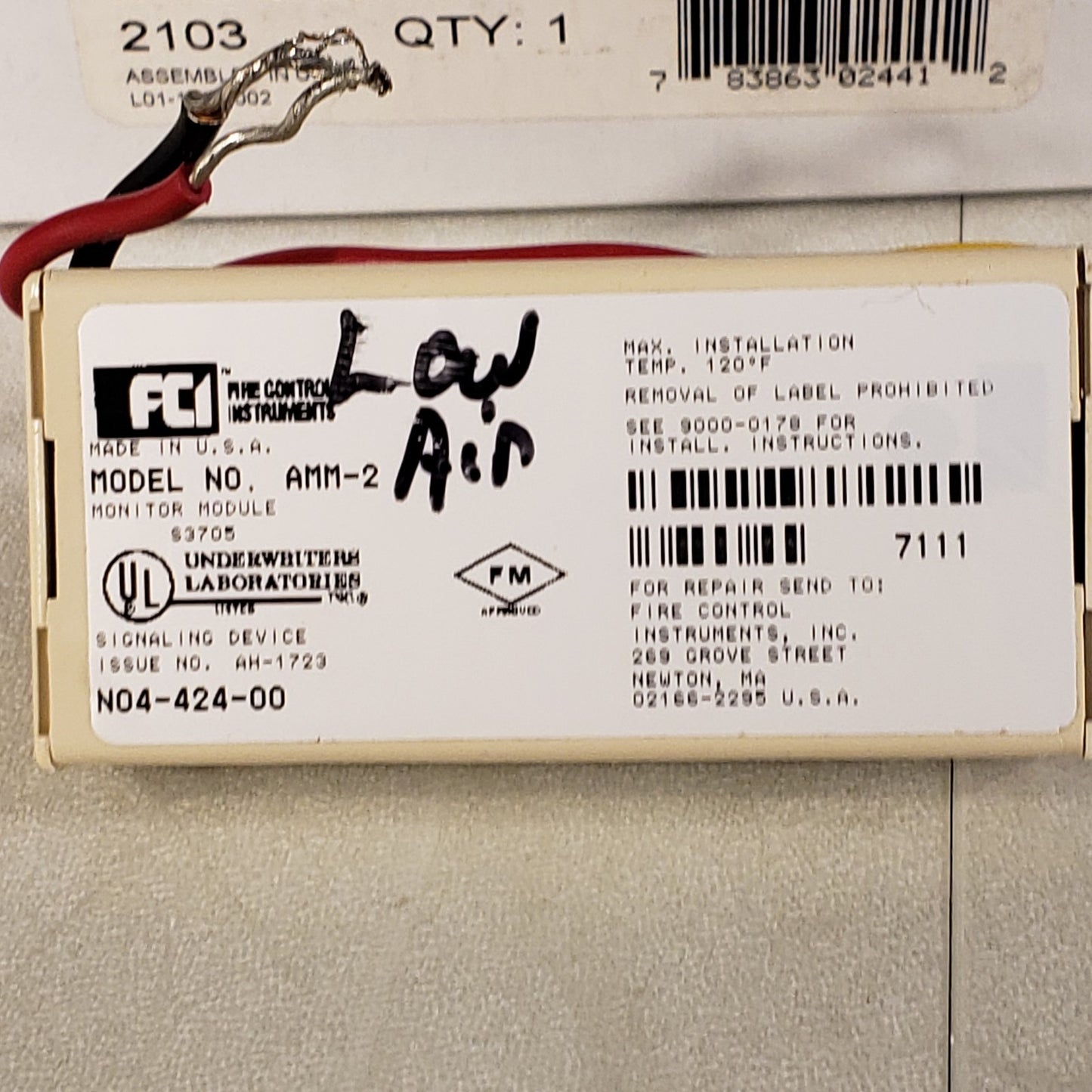 Gamewell-FCI AMM-2 Fire Alarm Monitor Module - White Honeywell 190-00002