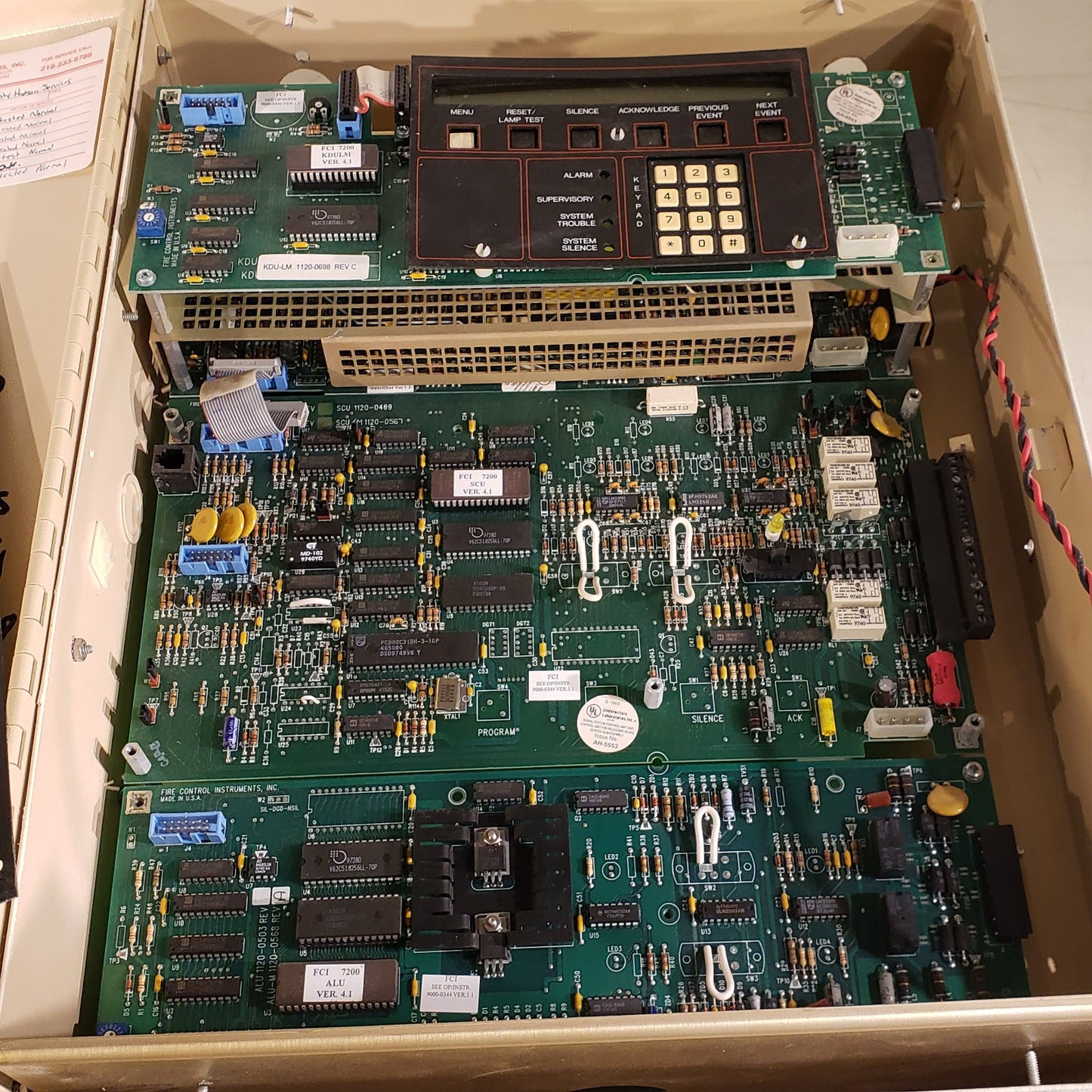 FCI 7200 Fire Alarm Control Box With Key Pad KDU - Incomplete Panel