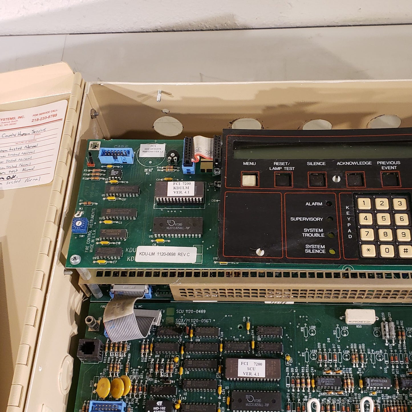 FCI 7200 Fire Alarm Control Box With Key Pad KDU - Incomplete Panel