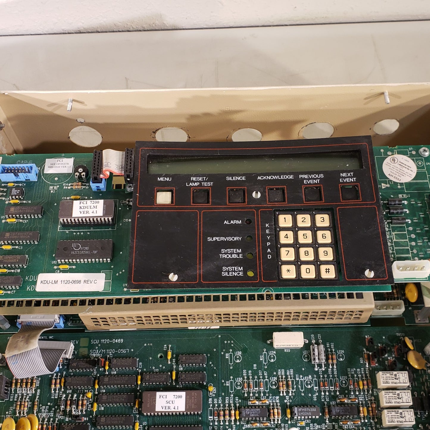 FCI 7200 Fire Alarm Control Box With Key Pad KDU - Incomplete Panel