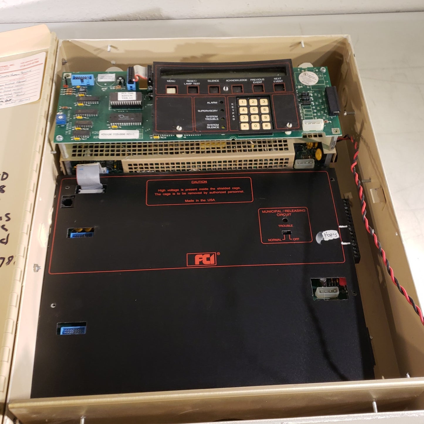 FCI 7200 Fire Alarm Control Box With Key Pad KDU - Incomplete Panel