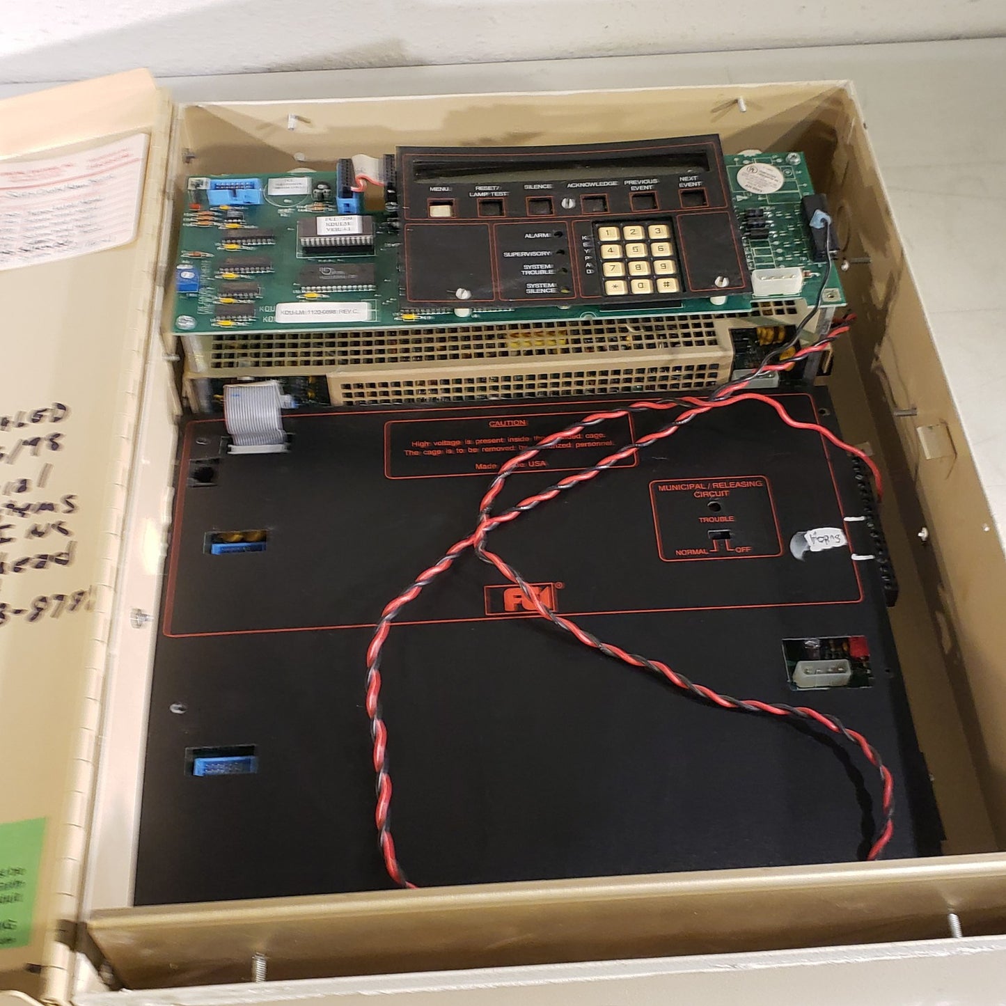FCI 7200 Fire Alarm Control Box With Key Pad KDU - Incomplete Panel