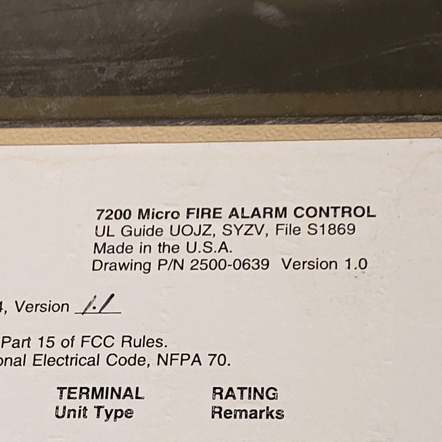 FCI 7200 Fire Alarm Control Box With Key Pad KDU - Incomplete Panel