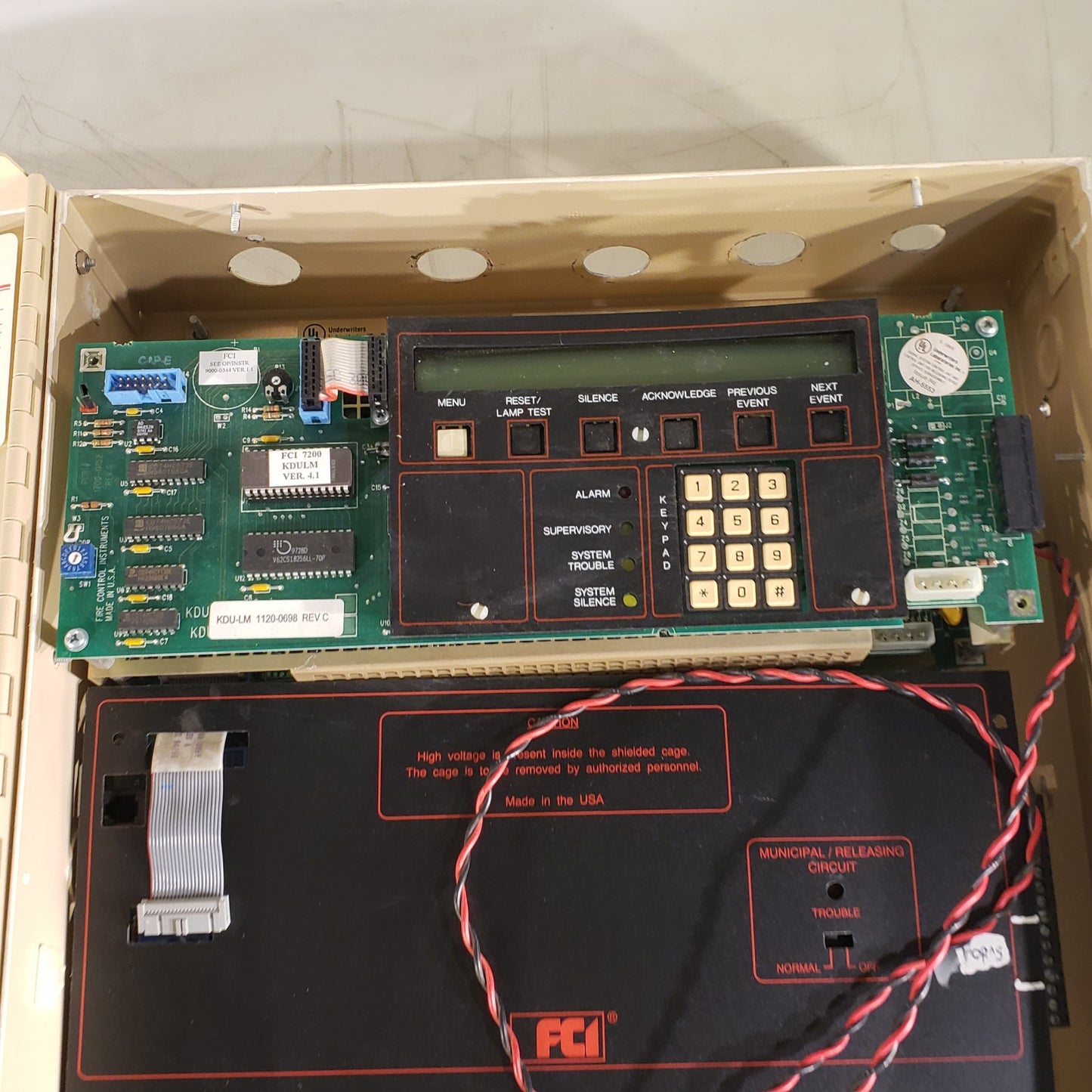 FCI 7200 Fire Alarm Control Box With Key Pad KDU - Incomplete Panel