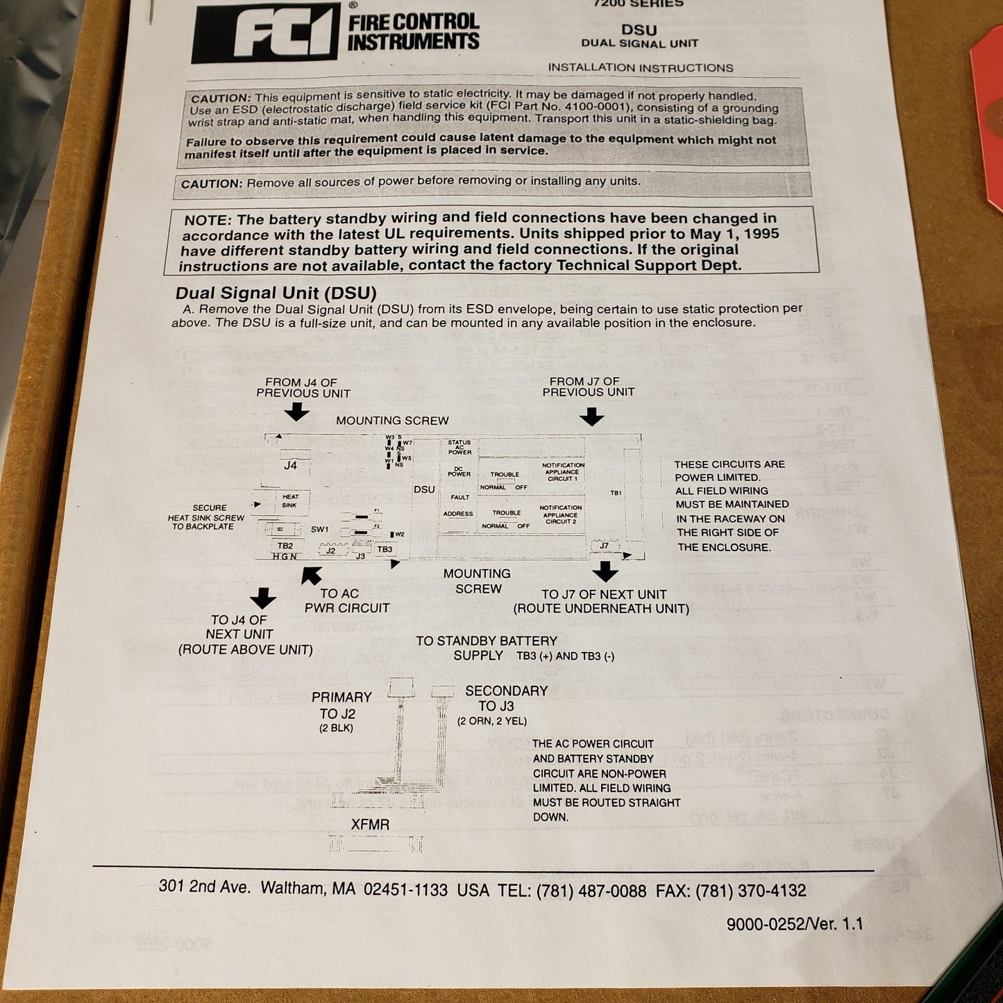 FCI 1120-0476 Rev H 7200 Fire Alarm Control Board Fire Control Instruments