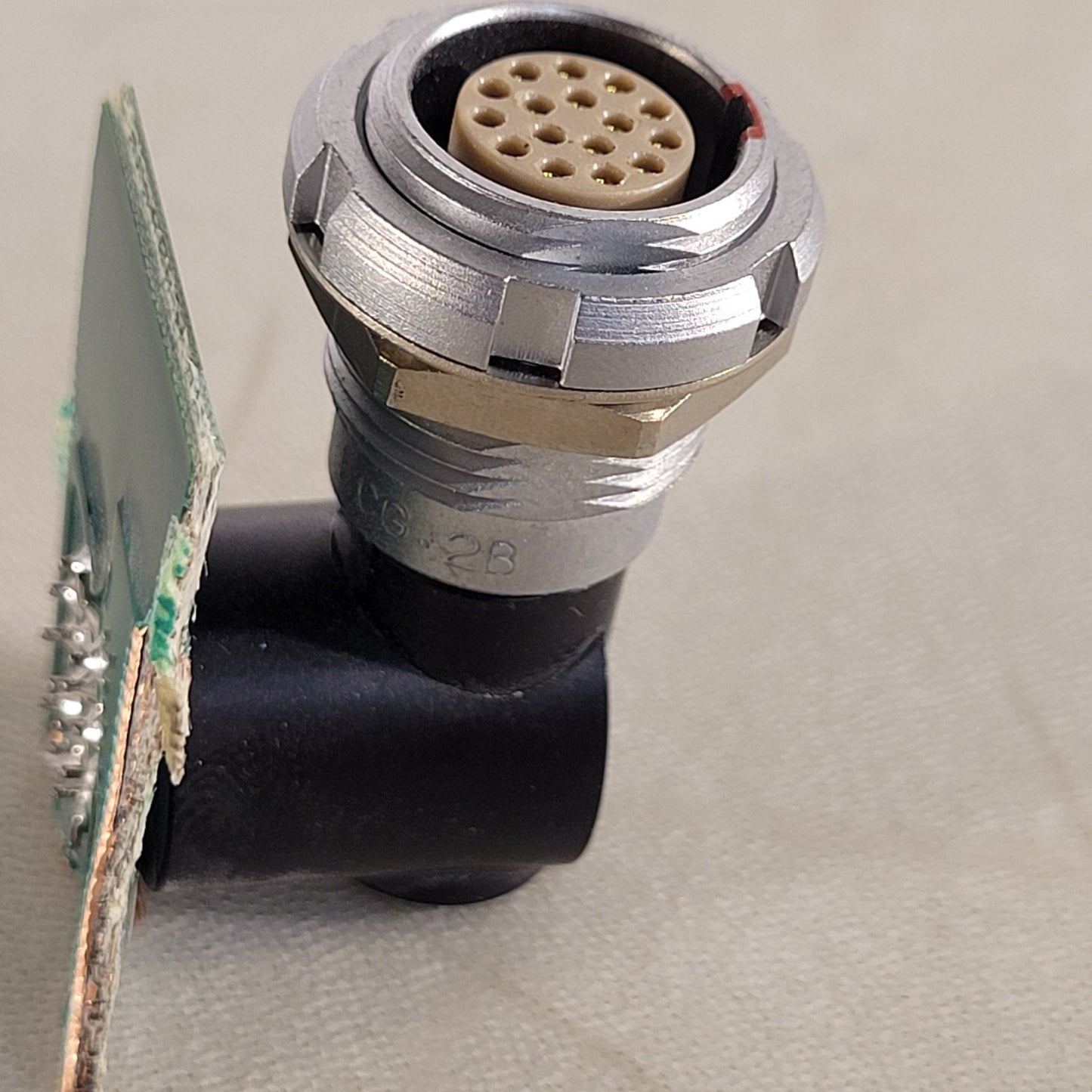 Lemo ECG.2B 16-pin Right Angle Mounted Connector Soldered On Pcb