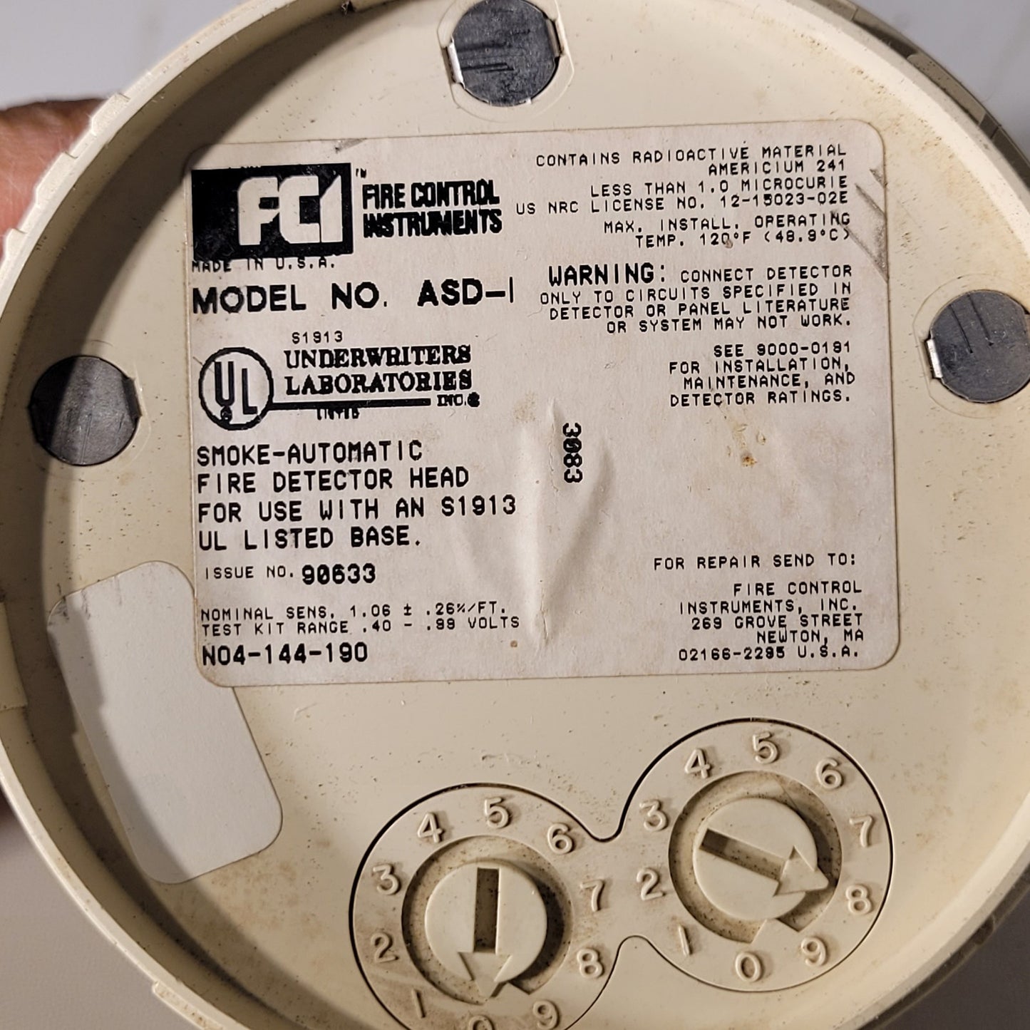 FCI ASD-I Smoke Detector Automatic Fire Detector Head Fire Control Instruments