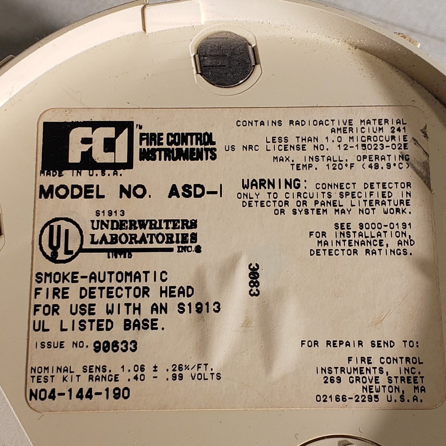 FCI ASD-I Smoke Detector Automatic Fire Detector Head Alarm