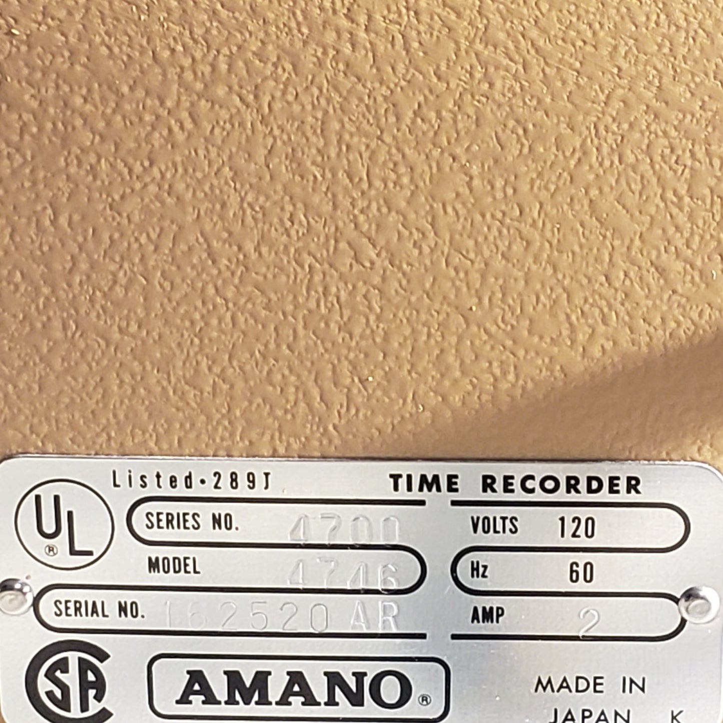 Vintage Amano 4746 Automatic Time & Date Stamp Card Punch Stamp Machine w/ Key