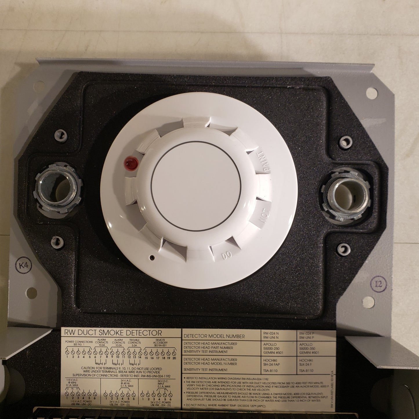 Harrington HS-UNI-I Duct Smoke Detector With Case Potter