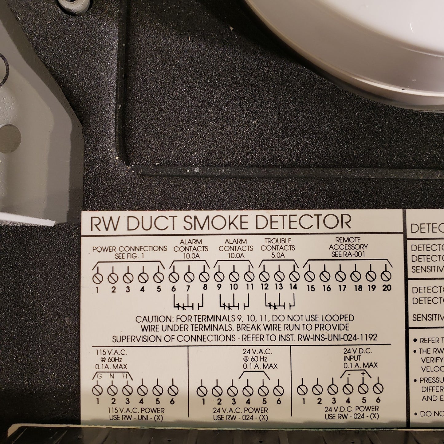 Harrington HS-UNI-I Duct Smoke Detector With Case Potter
