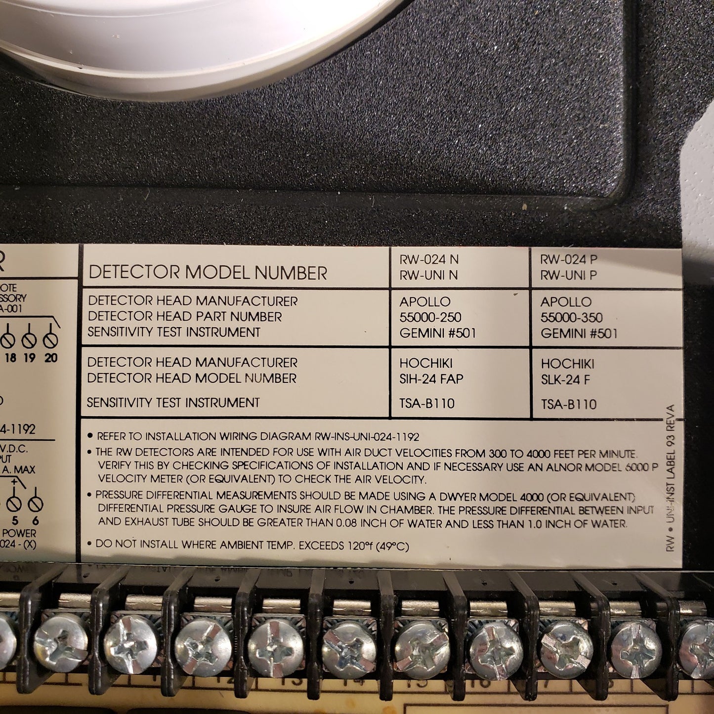 Harrington HS-UNI-I Duct Smoke Detector With Case Potter