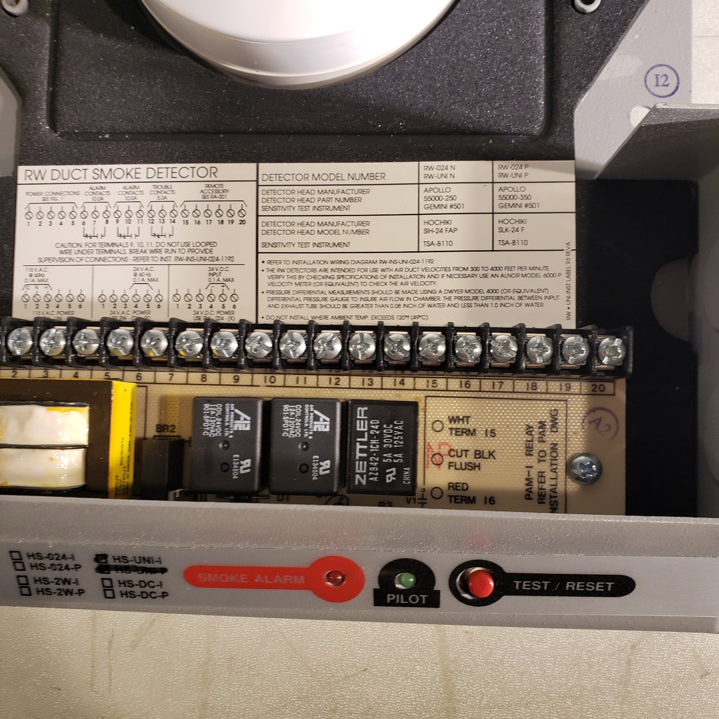 Harrington HS-UNI-I Duct Smoke Detector With Case Potter