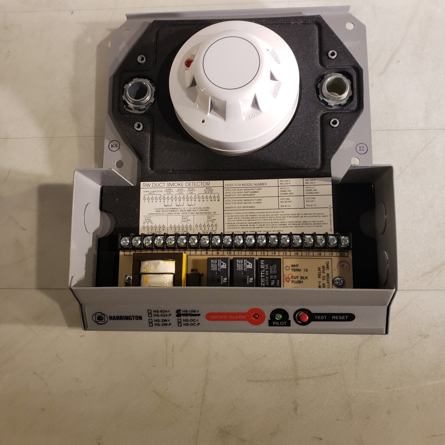 Harrington HS-UNI-I Duct Smoke Detector With Case Potter
