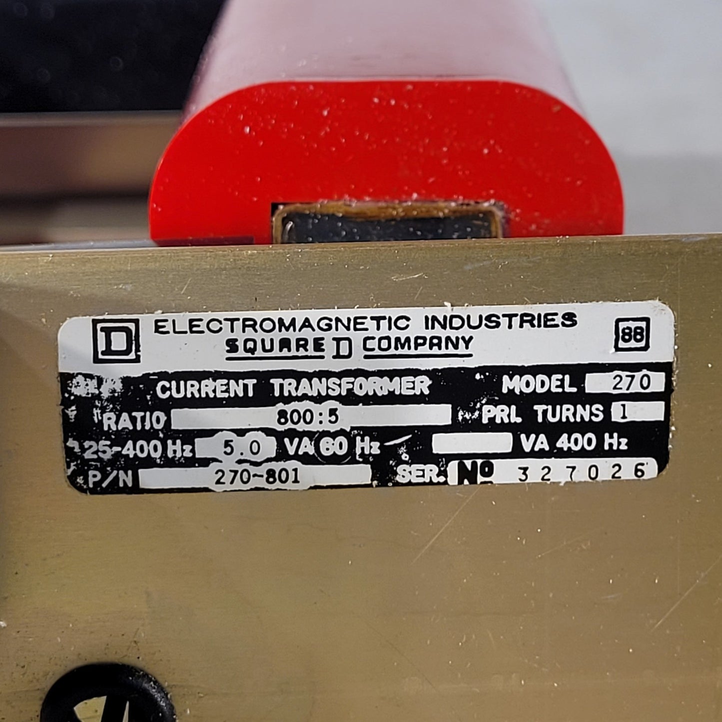 Square D Company 270 Current Transformer Ratio 800:5 25-400Hz 5.0 VA 60Hz