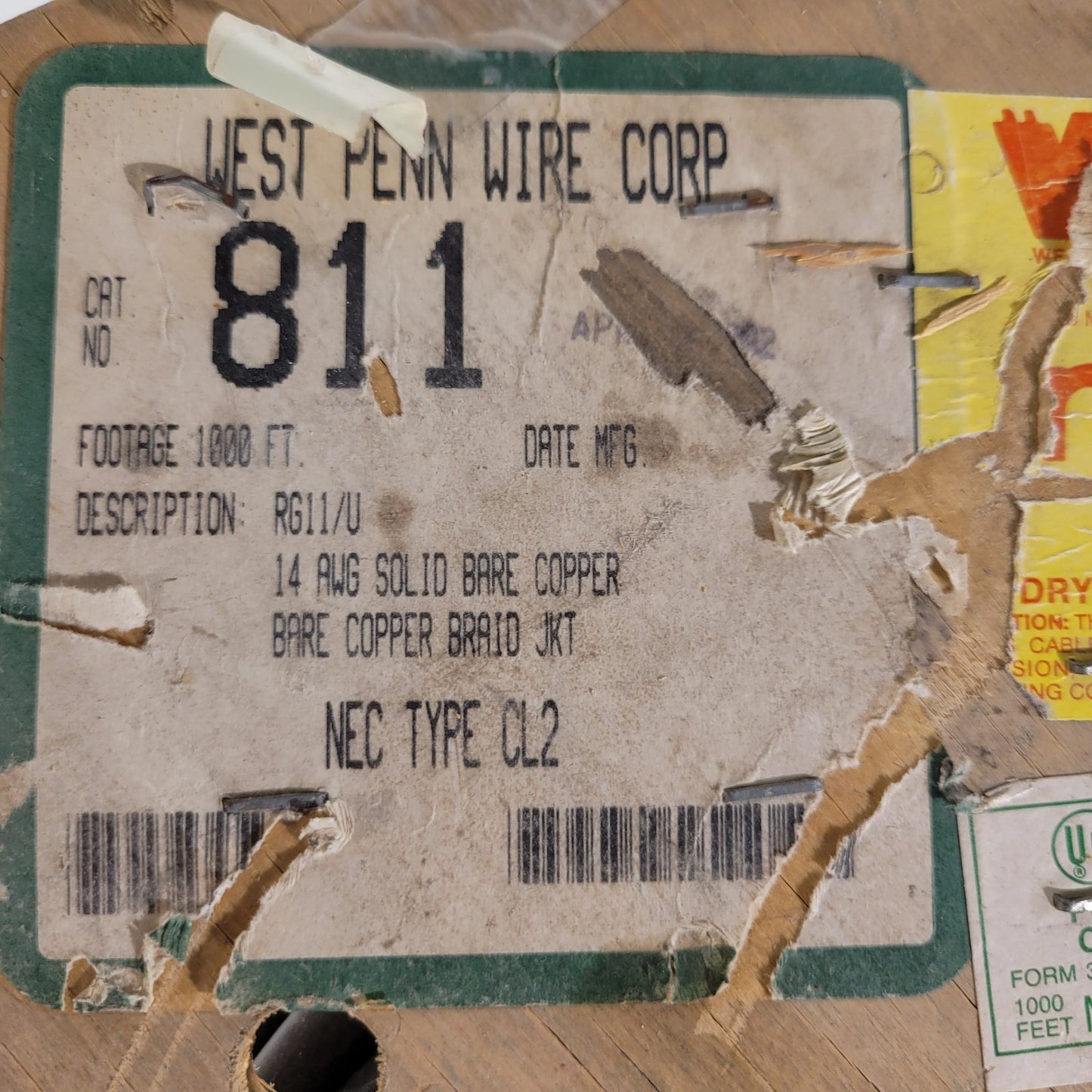 PRICE PER FOOT - West Penn 811 14AWG Solid Bare Copper RG11/U Bare Copper Braid