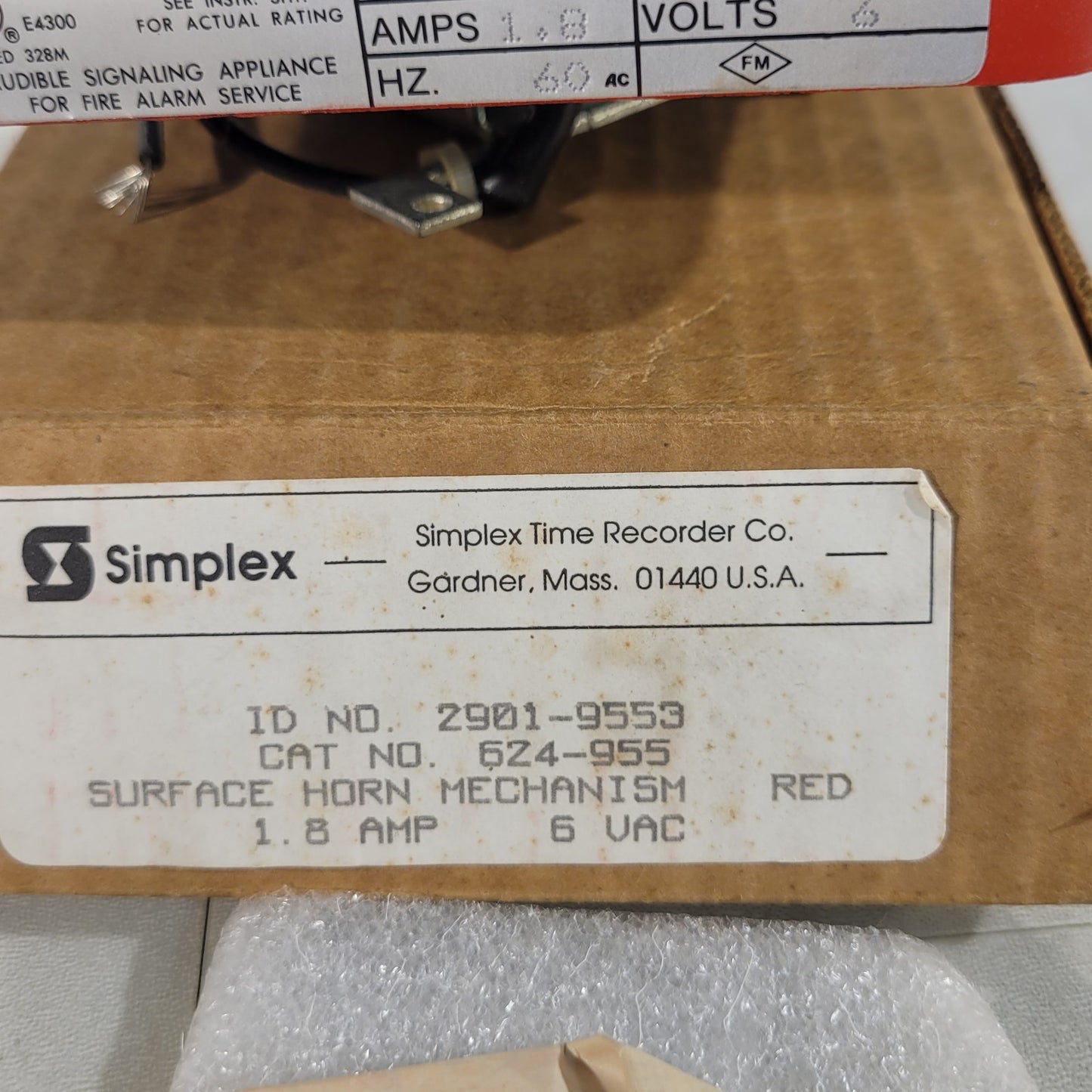 Simplex 2901-9553 Surface Horn Mechanism For Fire Alarm Red Vintage