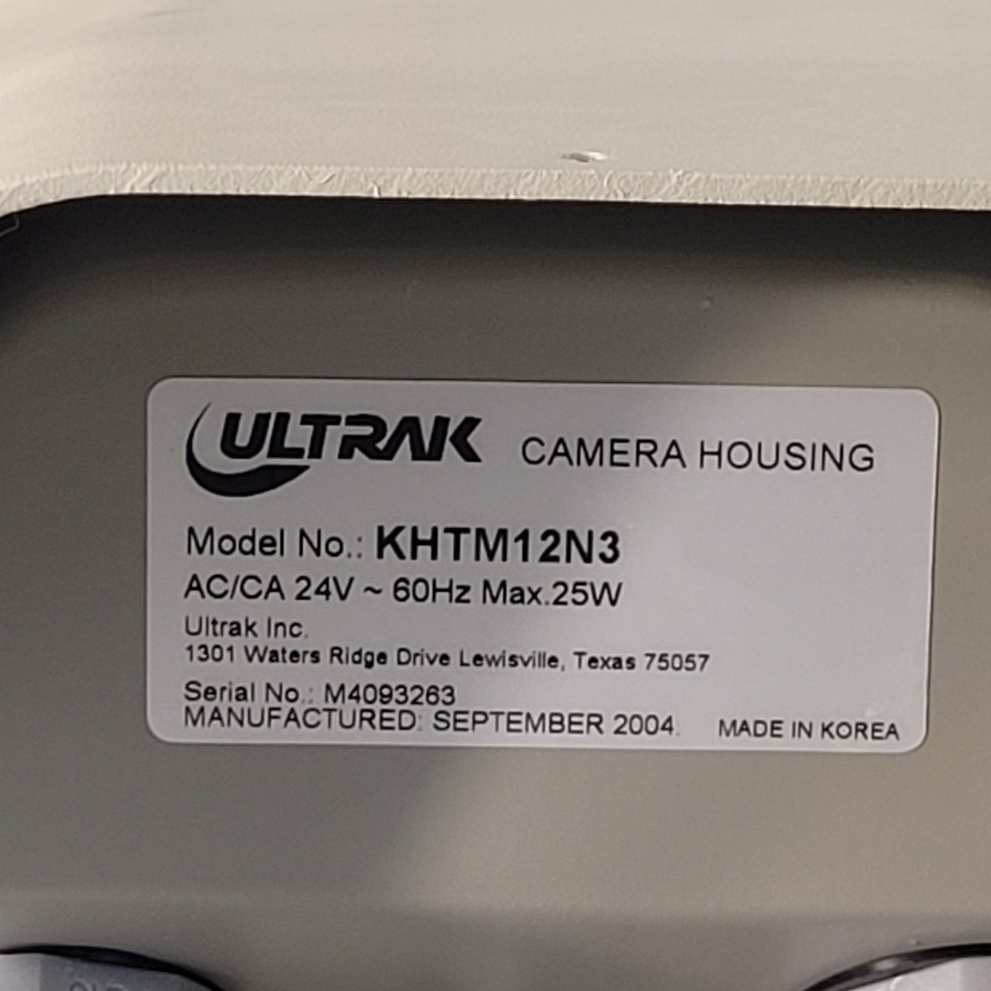 Ultrak KHTM12N 12" Camera Enclosure Camera Housing With Installation Manual
