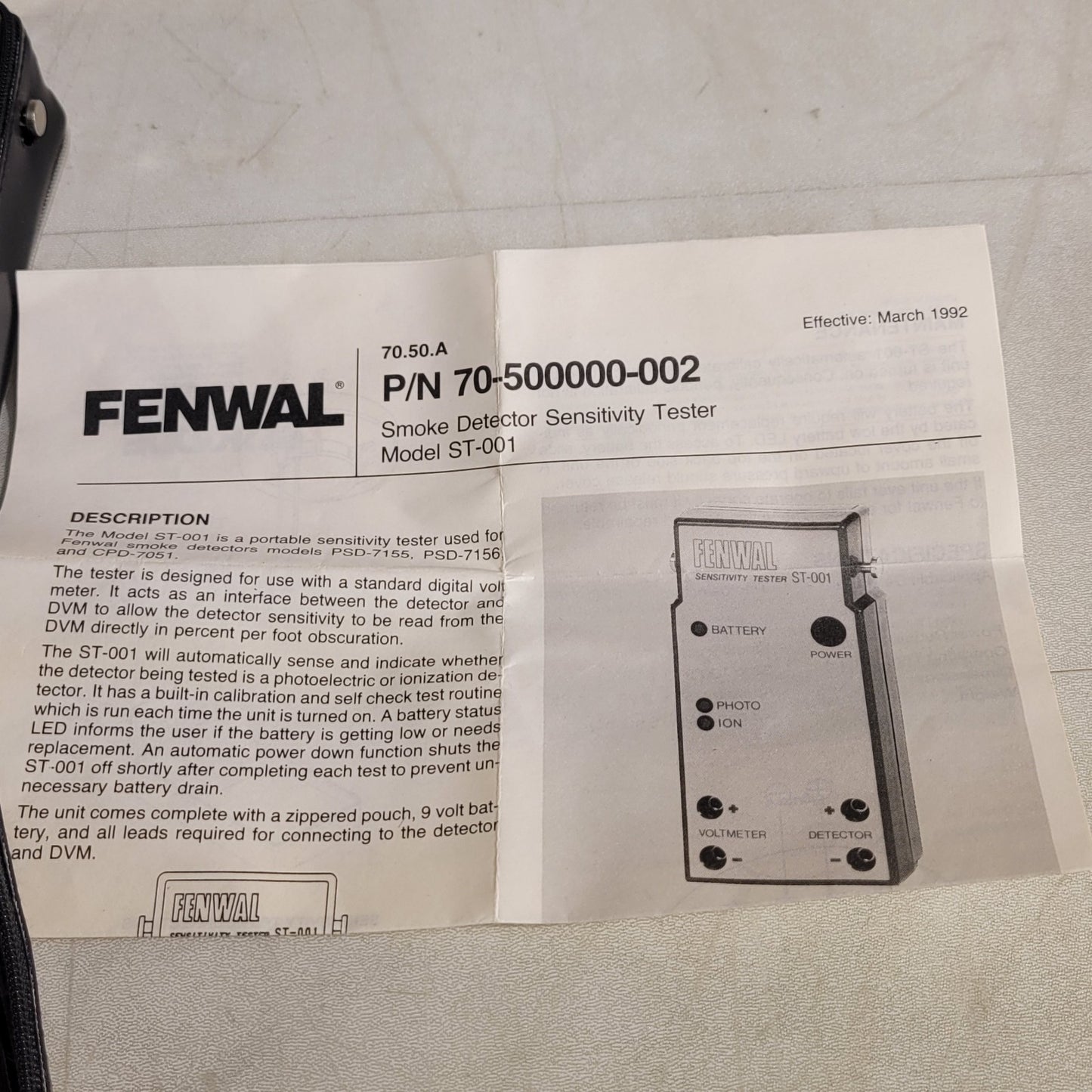 Vintage 1992 Fenwal ST-001 Smoke Detector Sensitivity Tester 70-500000-002