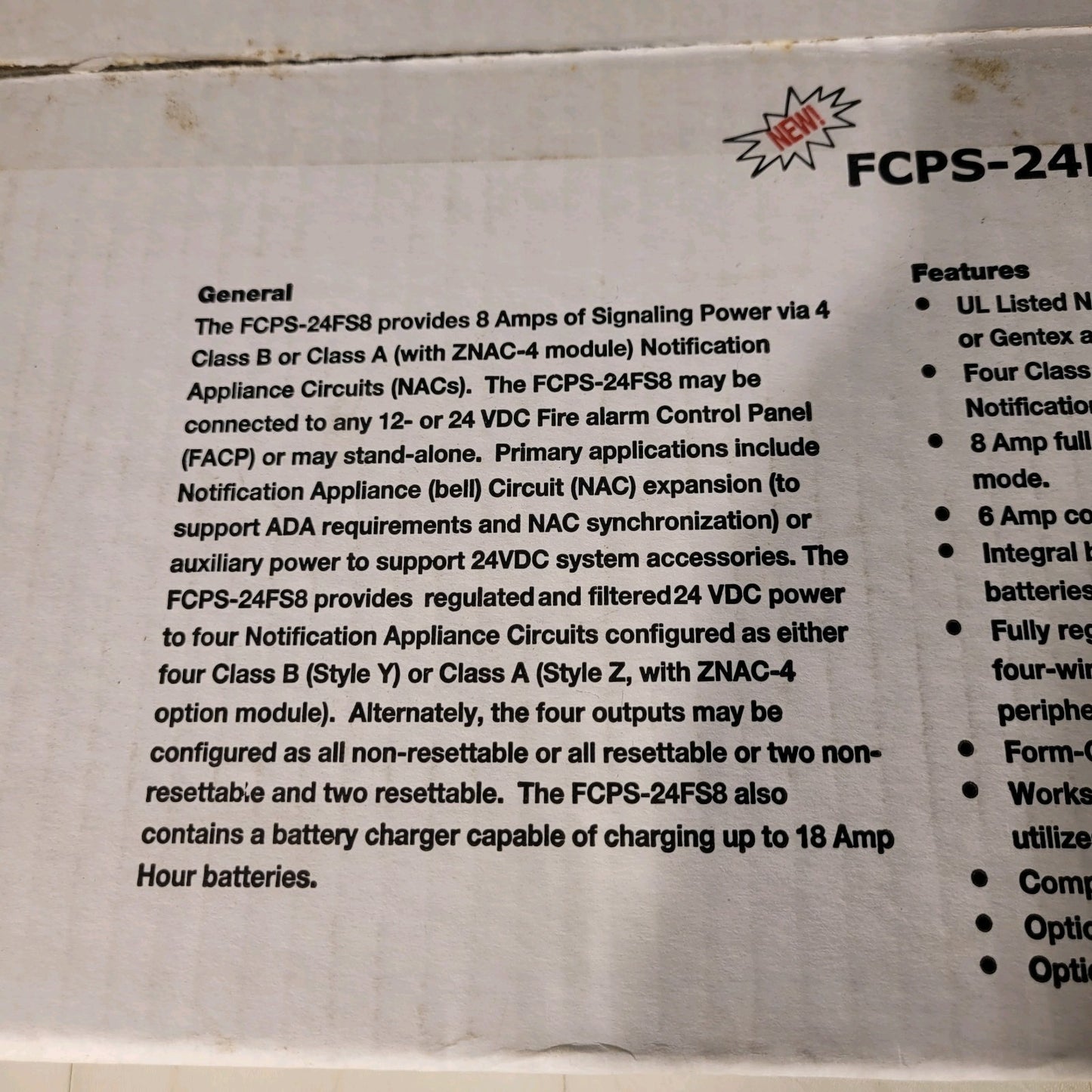Fire Lite Alarms FCPS-24FS8 Firelite Remote Control Power Supply